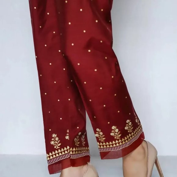 Womens Designer Trouser Pants Embellished Silk Viscose Sadabahar Brand Pakistani - Picture 1 of 16